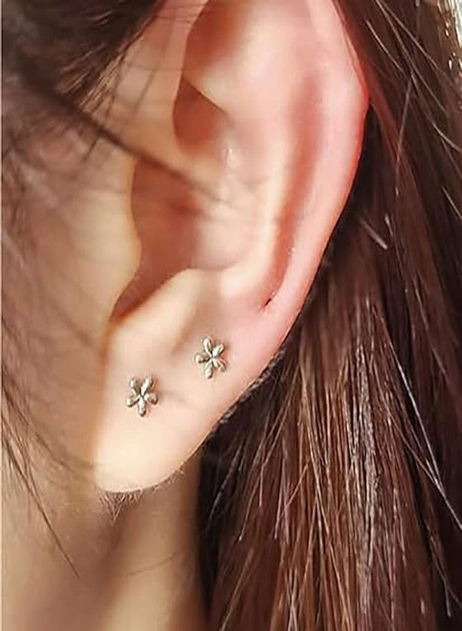 Cykdohy 16G Cute Daisy Flower Cartilage Tragus Earring for Women Men Titanium Silver Dainty Minimalist Tiny Small Stud Threadless Push In Helix Conch Hypoallergenic Flat Back Studs Ear Piercing Jewelry (6mm) - Image 5